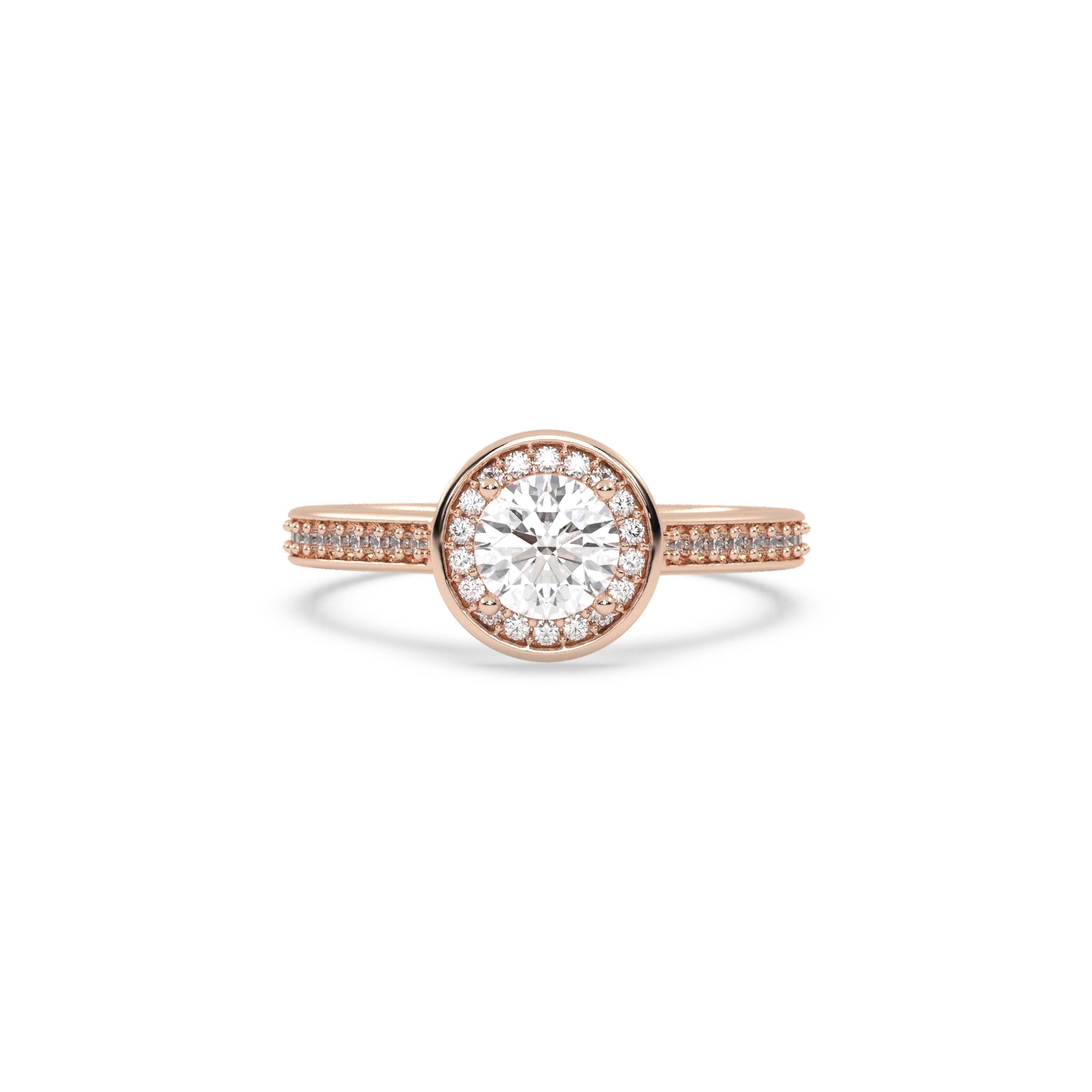 Rose Gold Studded 0.9 Carat Lab Grown Diamond Ring-F Color VS1 Clarity.